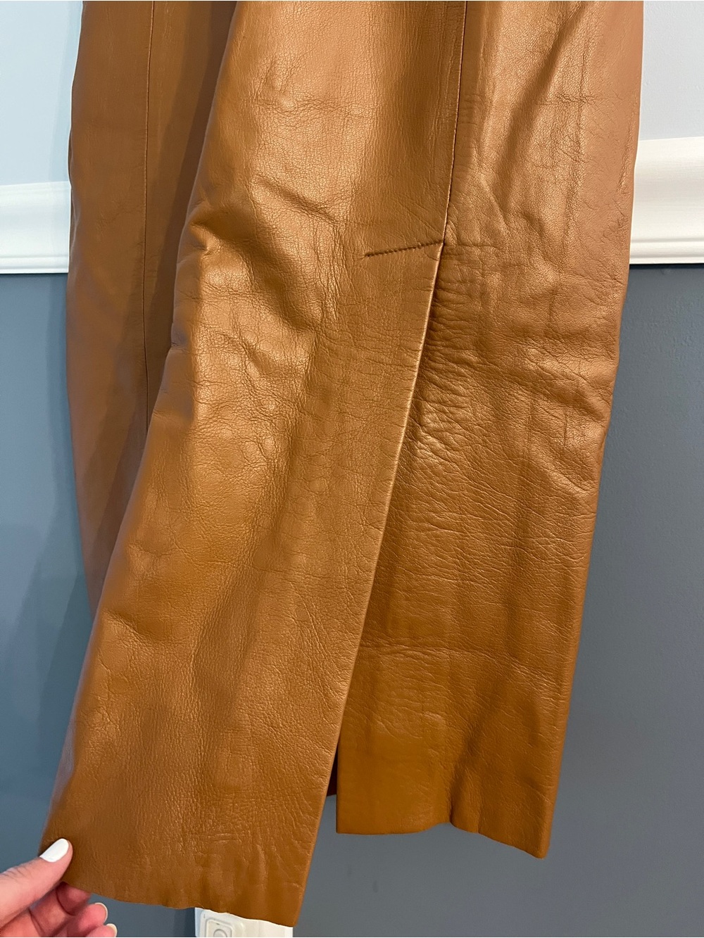 BCBG Max Azria 100% Leather Cognac Brown Sheath Midi Dress Size 6 - Picture 7 of 12